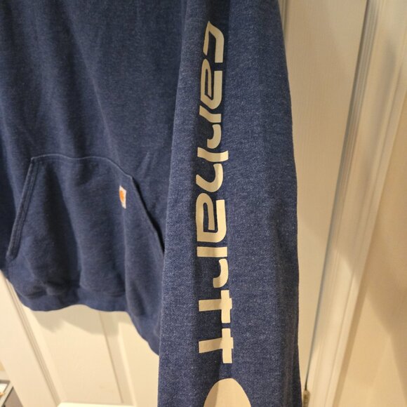 Carhartt Midweight Logo Sleeve Hoodie Sweatshirt Blue Loose Fit 2XL - Picture 4 of 5